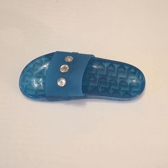 BRAND NEW KARL LAGERFELD TEAL SLIDE with CRYSTAL DETAILS SANDAL R3 - Picture 15 of 16